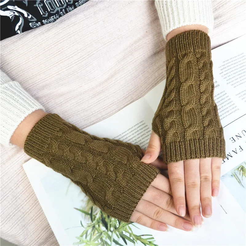 Novas mulheres mão mais quente luvas de inverno moda tricô falso lã mitten quente luva sem dedos gants femme luvas femininas
