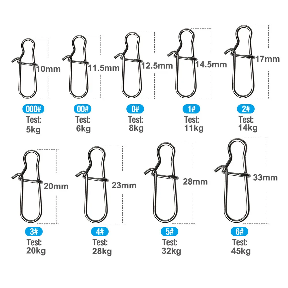 Aço inoxidável Snap Pesca com Box, Enganchado Snap Pin, Clipe Fastlock, Combater Acessórios, Barril Giratória Lure Gancho, 100 PCs, 50 PCs