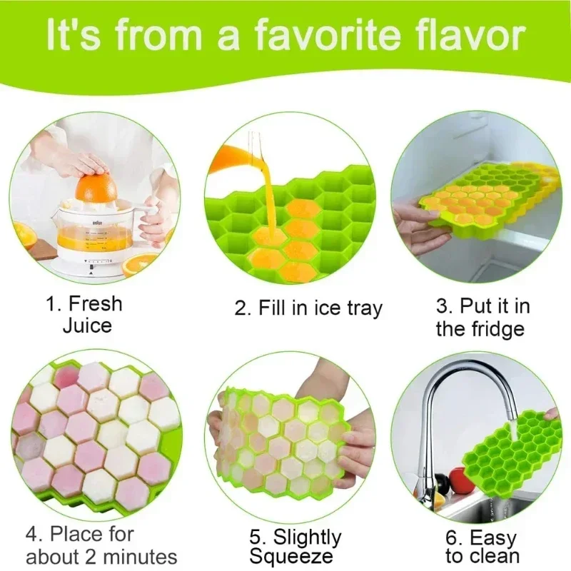 Bandejas de cubo de gelo reutilizáveis Honeycomb, Molde de cubo de gelo de silicone, BPA Free Ice Maker com tampas removíveis