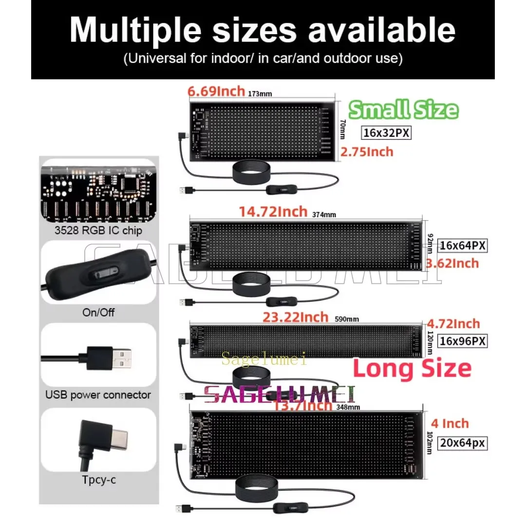 Aplicación multilingüe programable DIY desplazamiento publicidad señal LED pantalla de coche con control remoto Panel de píxeles de matriz impermeable 5V