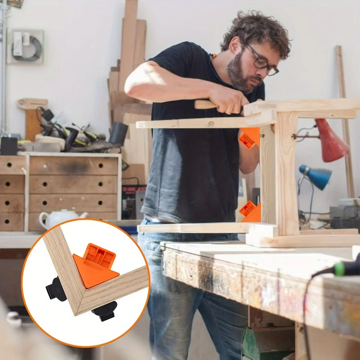 4PCS Right Angle Fixing Clip Woodworking Clamp Adjustable Swing Corner Clamp Corner Clip Fixer for Welding Drilling Cabinets