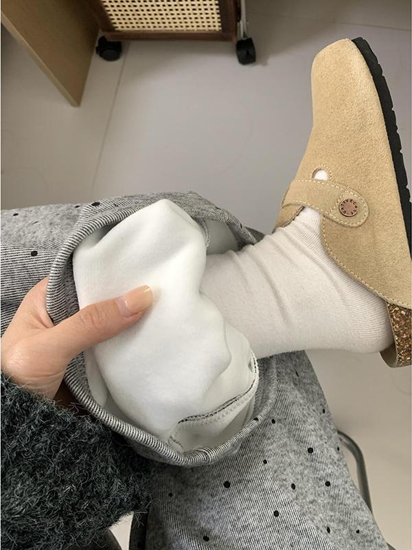 Gray Polka Dot Thickened Fleece High Waist Straight Leg Drapey Casual Sport Wide Leg Pants Women's Autumn Winter New Sle