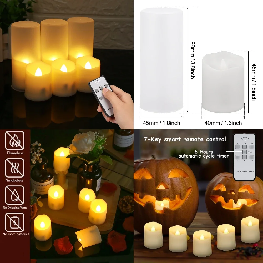 Flameless Candles Timer Electric Candles Flickering LED Tea Lights with or without Remote for Halloween Christmas Wedding Decor
