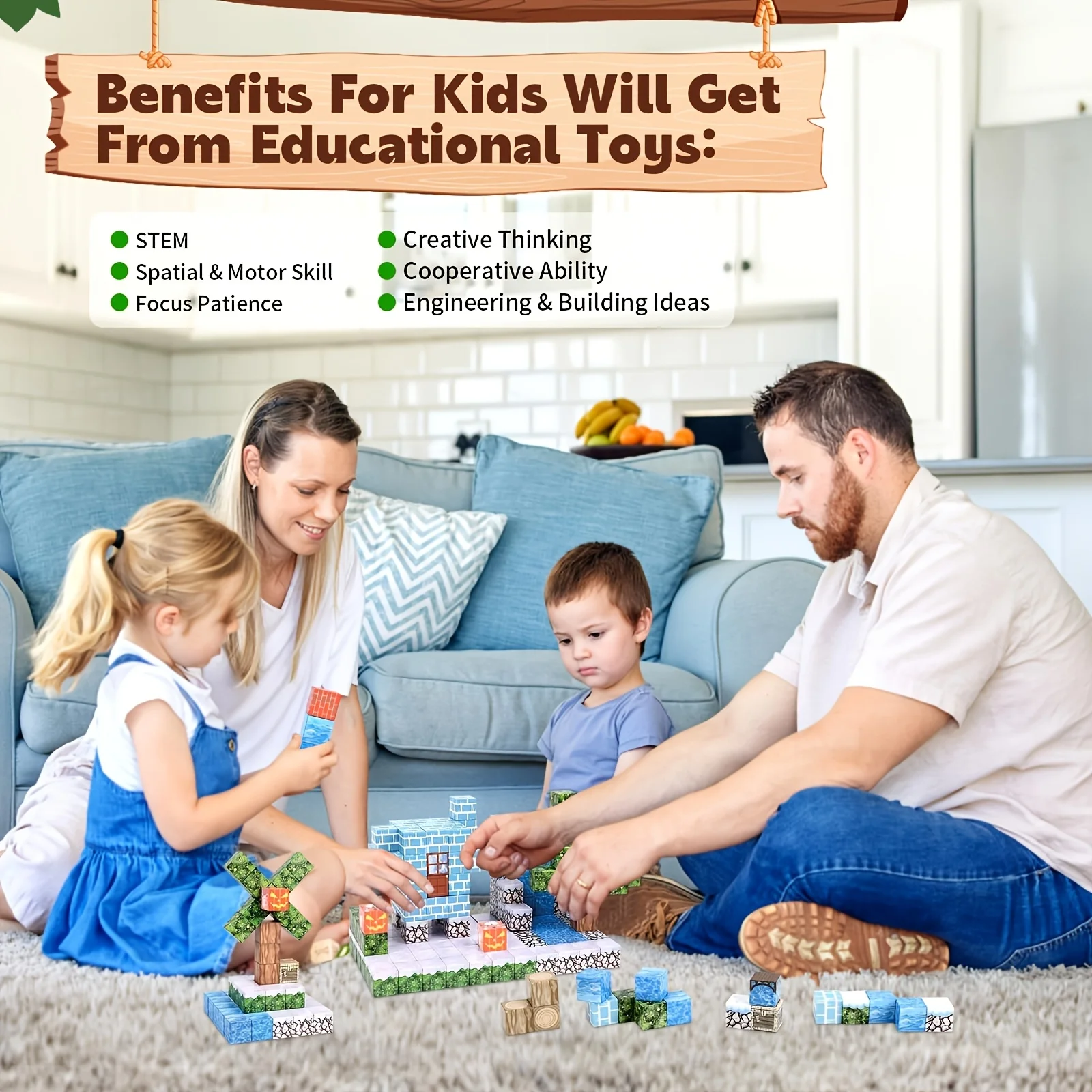 อัพเกรด Magnetic Building World Blocks ของเล่นสร้างโลกชุดสําหรับชายหญิง STEM Montessori Sensory Cubes สําหรับเด็กวัยหัดเดิน