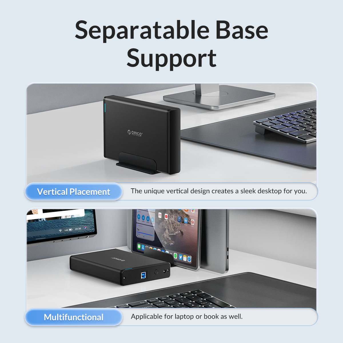 ORICO Caja de disco duro de 3,5 pulgadas Tipo C y USB3.0 Caja de disco duro SATA a USB 3.1 Lector de disco duro externo para HDD de 2,5/3,5 pulgadas
