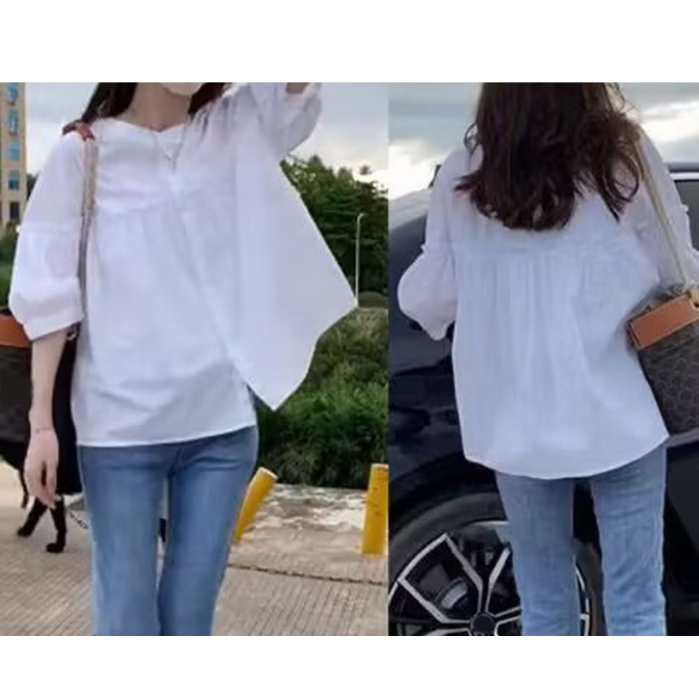 Lässiges Sommerhemd für Damen, kurzärmelig, mit Knöpfen vorne, Kragen aus Polyester-Spandex-Mischung, leicht und bequem