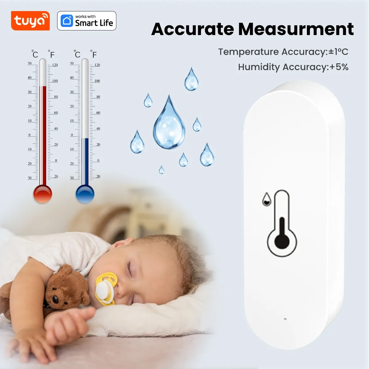 Tuya WiFi Temperature and Humidity Sensor Indoor Humidity Sensor Battery Powered APP Monitoring For Alexa Google Home Voice