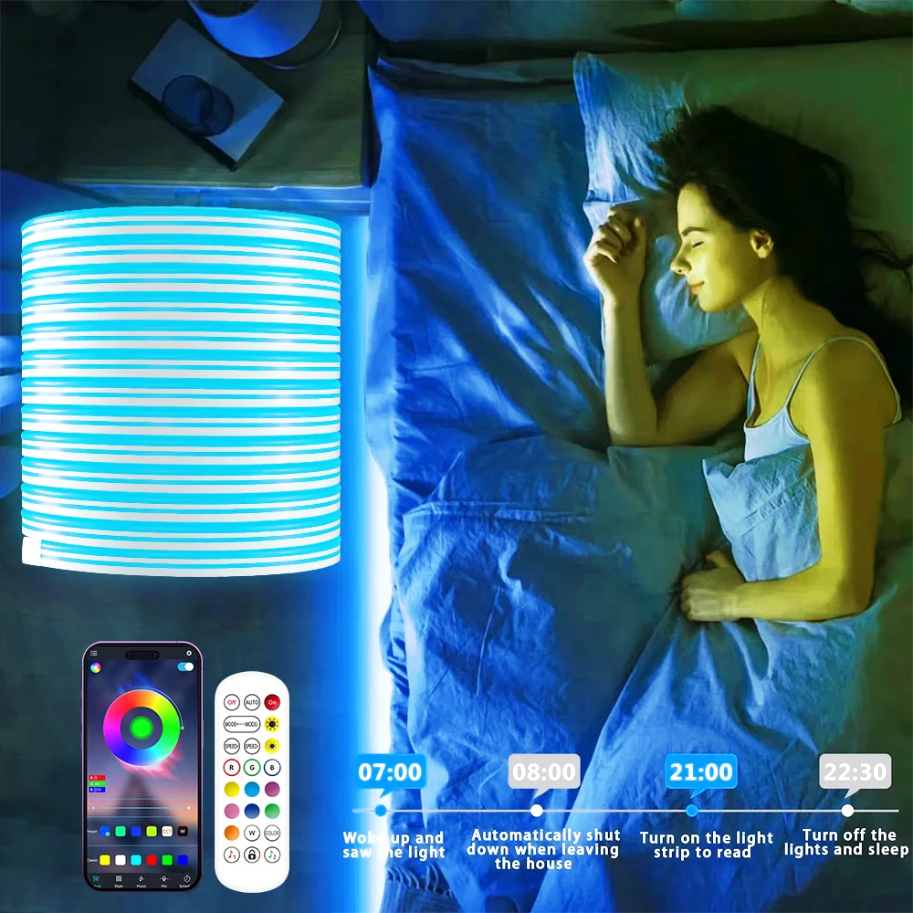 ネオン LED ストリップライト 12-24V 84LEDs/M シリコーンネオンロープライト Bluetooth 音楽同期 RGB IP67 防水ライトストリップ 5-10M