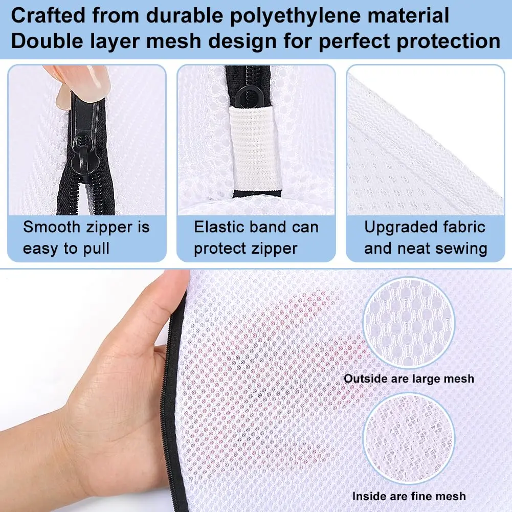 1PC Mesh Laundry Bag with Zipper - Shoe & Clothes Washing Organizer, Delicates Wash Bag, Travel & Storage