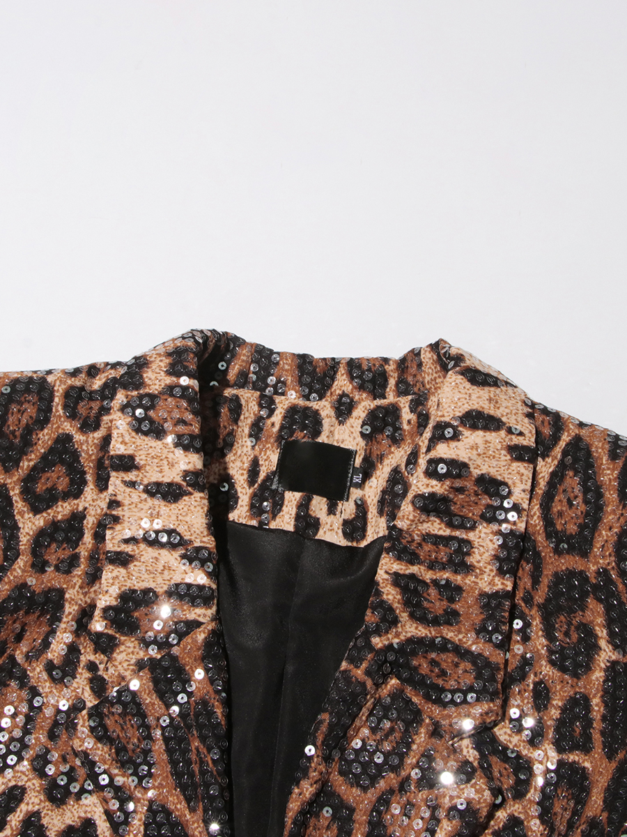 TWOTWINSTYLE Leopard Temperament Blazers For Women Notched Collar Long Sleeve Patchwork Button Loose Blazer Female New KJA513171