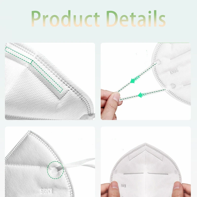 20/40/60pcs white and black 5-layer KN95 masks, with breathable elastic earrings, filtration efficiency of 95%, dustproof