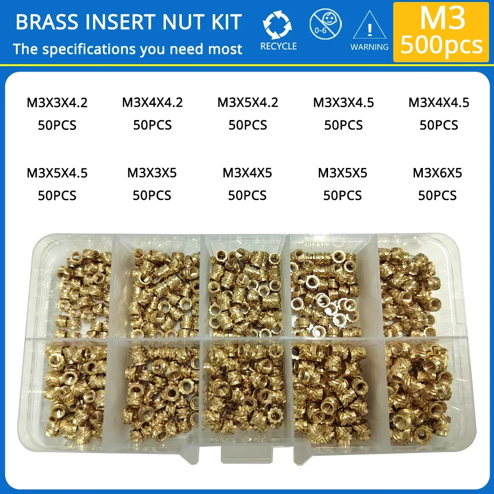 M2 M2.5 M3 M4 M5 M6 Đồng Nhiệt Bộ Lắp Đai Ốc Nóng Knurled Ren Dạng Đôi Hai Dây Embedment Đồng hạt Assortment Bộ