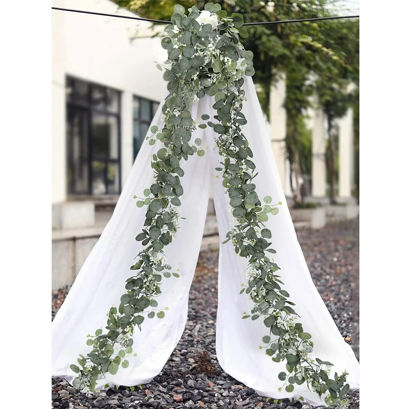 Eucalipto Artificial, enredaderas verdes, hojas, guirnalda de pino, ramas, decoraciones de boda, plantas falsas, flores, decoración del hogar, fiesta