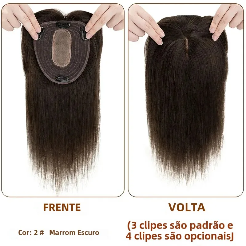 Base superior de seda clipe de renda suíça em topper em linha reta peruca feminina com franja respirável e macio real humano peruca cor loira
