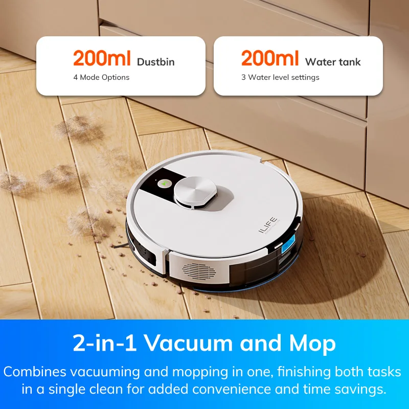 ILIFE A12 Pro Robot aspirapolvere e scopa combinato, navigazione LIDAR, raccolta automatica della polvere, aspirazione 3000 Pa, app/telecomando