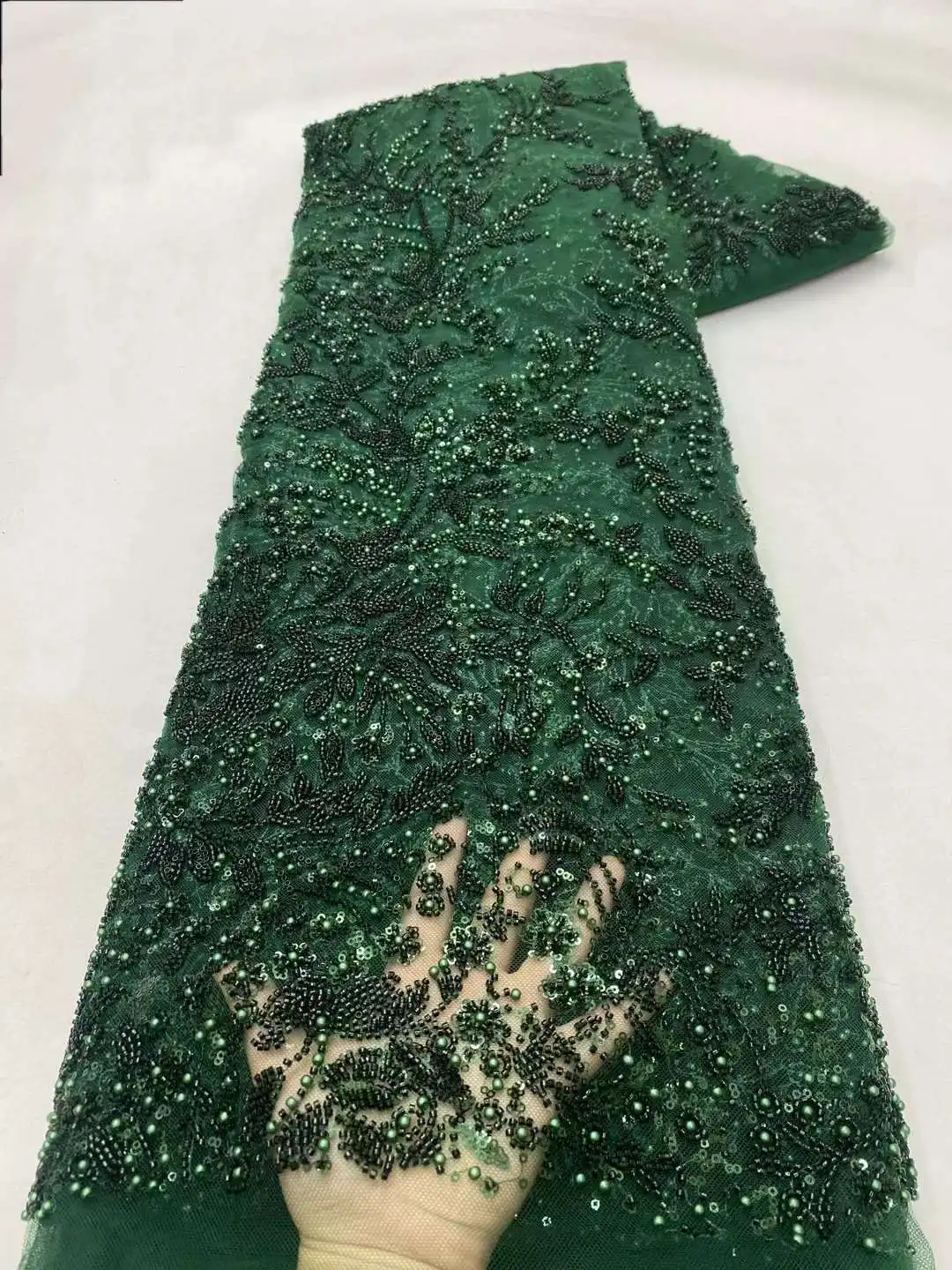 Grüne afrikanische Perlen Bräutigam Tüll Spitze Stoff hochwertige Pailletten Stickerei Französisch Spitze für nigerian ische Party Kleid Nähen