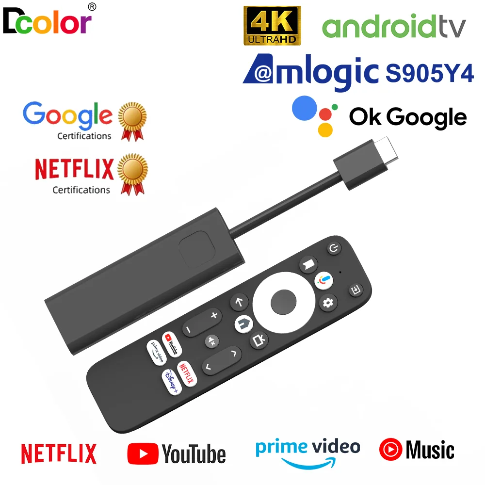 Dcolor GD1 Certificado por Google Android 11 4K BT Control remoto por voz S905Y4 AV1 2GB RAM 16GB ROM 5G WiFi Smart Android TV Box TV Stick
