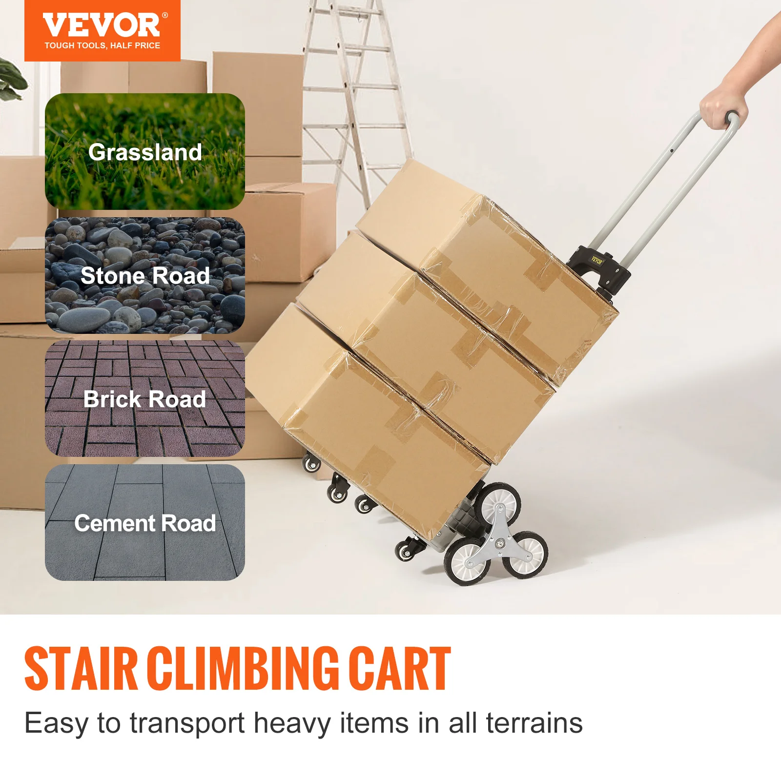 VEVOR Carrello Portaspesa in Acciaio Alluminio Capacità Carico Max. 100kg Manico Regolabile, Carrello con Ruote per Salire le Scale Dimensioni di Bagaglio 39 x 27 cm, Carrello per Scale Porta Oggetto