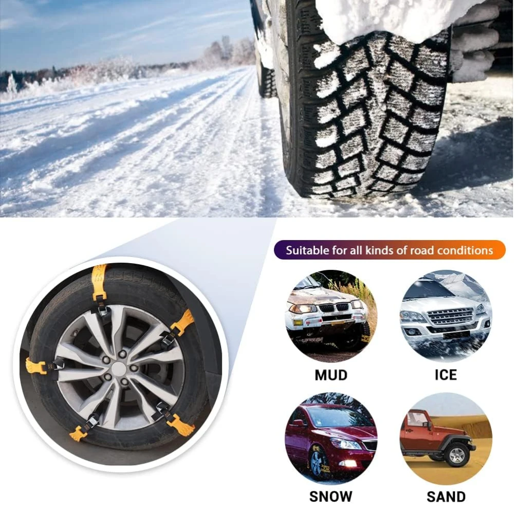 10pcs Universal Car Snow Chains TPU Wheel Security Chains Adjustable Snow Tire Chains Portable Emergency Traction Snow Mud Chain
