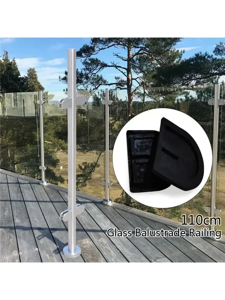 Poste de trilhos de vidro, balaustrada de poste de cerca de piscina de escadas com almofadas de borracha poste de trilhos clipe de vidro de aço inoxidável 316 (43", poste médio)