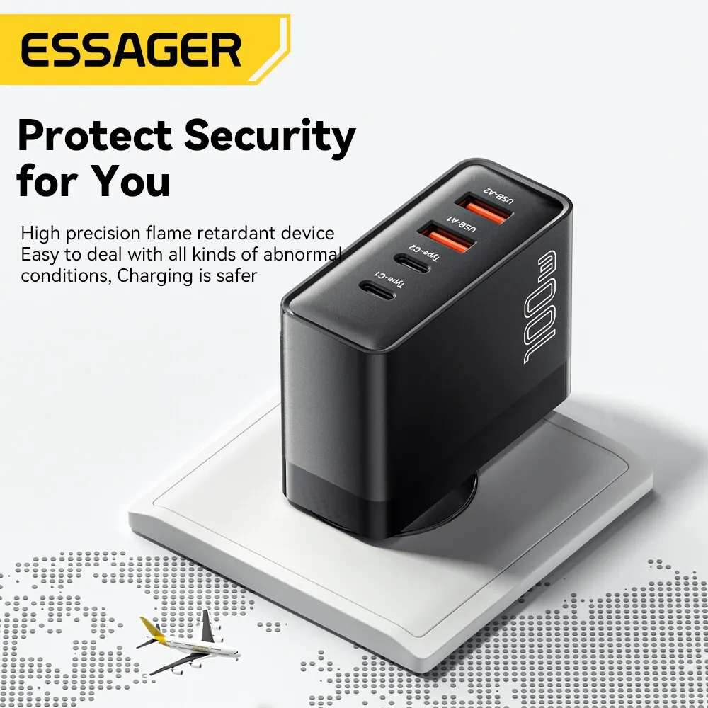 Essager 100W GaN USB Tipo C Caricabatterie PD QC Ricarica rapida 4.0 3.0 Tipo C Ricarica Rapida Per iPhone 14 13 12 Xiaomi MacBook