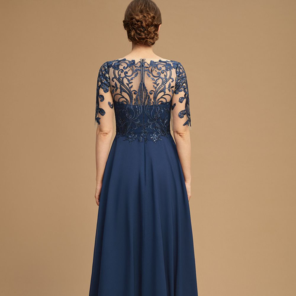 Frauen Chiffon Pailletten Blume halbe Ärmel knielanges Kleid Sommer Hochzeits zeremonie elegante Mutter der Braut Abendkleid