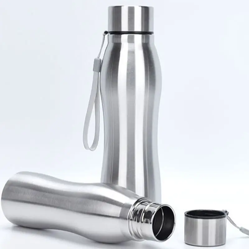 Botella de agua de acero inoxidable con forma de calabaza, botella deportiva para turismo al aire libre, vaso de cuerda de mano para beber directo, 750/1000ml