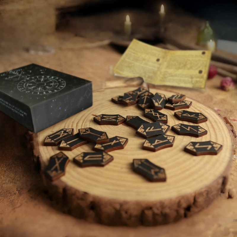 Bộ Chữ Gỗ Thủ Công Kèm Túi 24 Chữ Bắc Âu Để Hướng Dẫn Tâm Linh Cho Bói Toán Trò Chơi Giải Trí