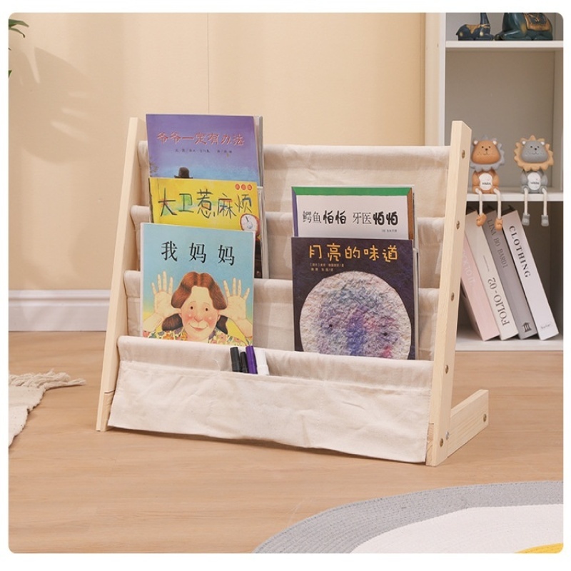 Children's Bookcase Display Multitier Solid Wood Organizer Removable Floor Reading Bookshelf Toddler Picture Book Storage Shelf