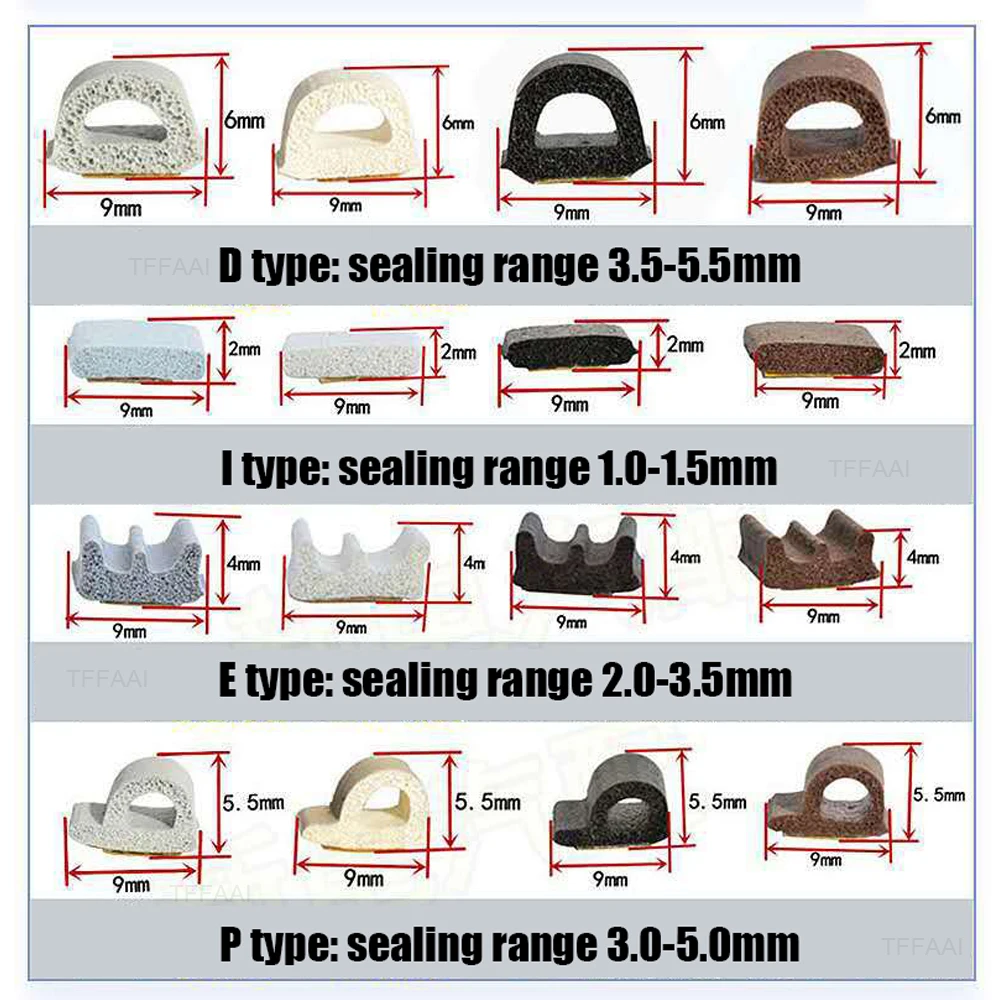 5 M/10 M DIEP รูปร่างหน้าต่างซีล Strip 4 สี Self-กาวยาง WEATHER Stripping ประตู Windproof ฉนวนกันความร้อนเทป