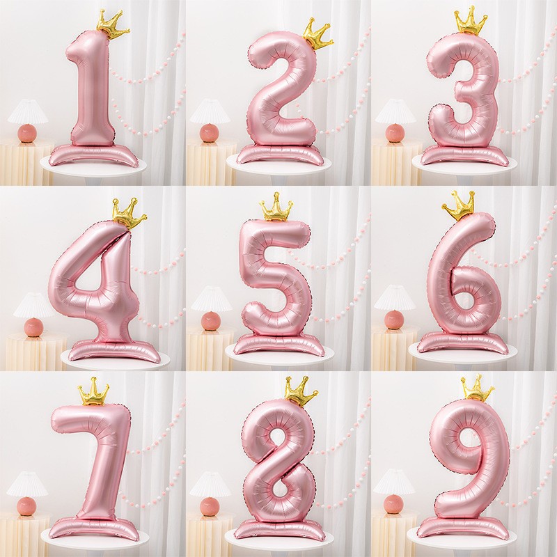42 인치 크라운 장식 핑크 알루미늄 호일 디지털 풍선 번호 풍선 생일 파티 장식 용품 소녀 생일 호의