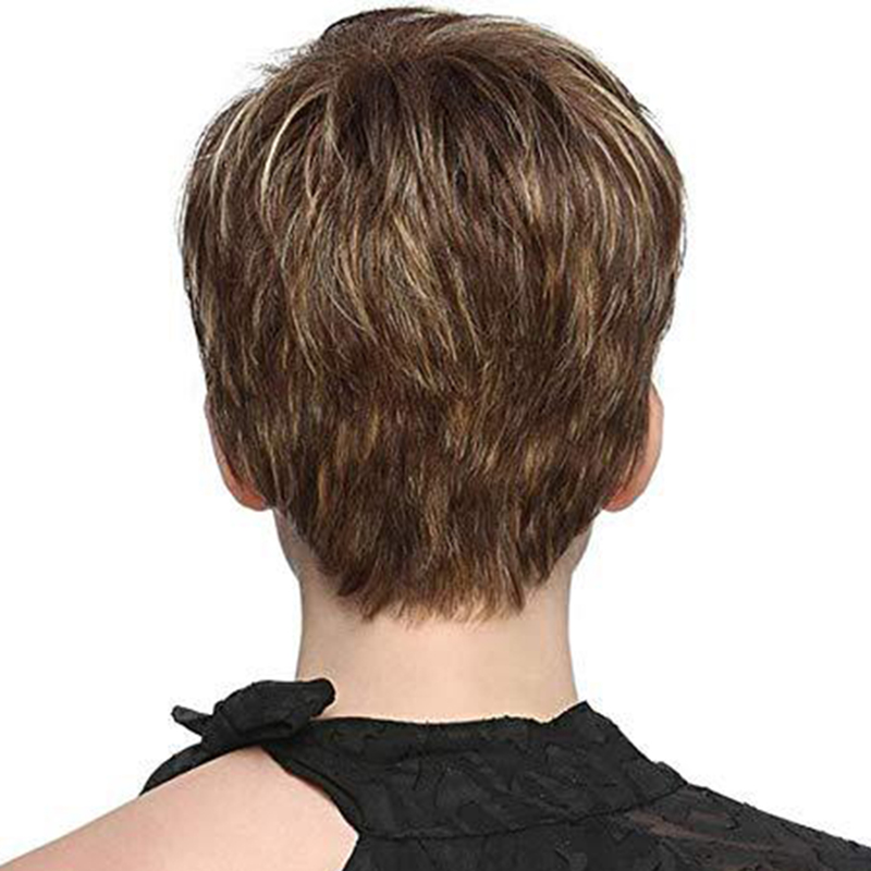 Peruca sintética curta e reta para mulheres, peruca natural para dramatização, festa e uso diário