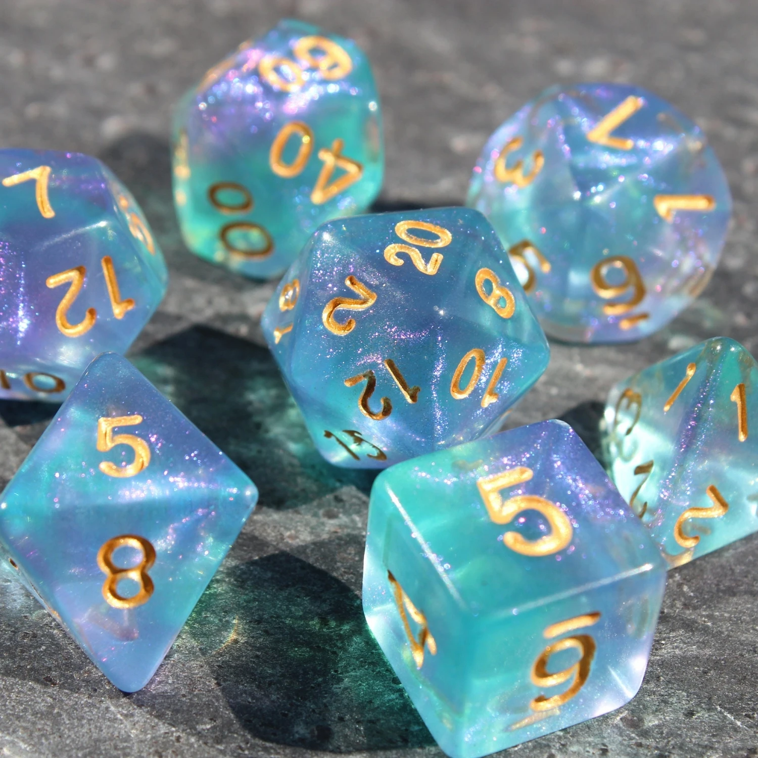 7 unids/set de dados de cielo estrellado azul para juegos de mesa DND Dungeons and Dragons D & D RPG juegos de rol de mesa