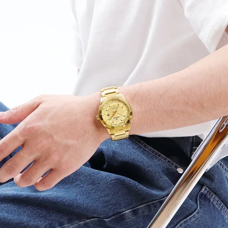 NAVIFORCE-relojes para hombre con correa de acero inoxidable, pulsera deportiva informal de cuarzo, resistente al agua, con fecha, 2024