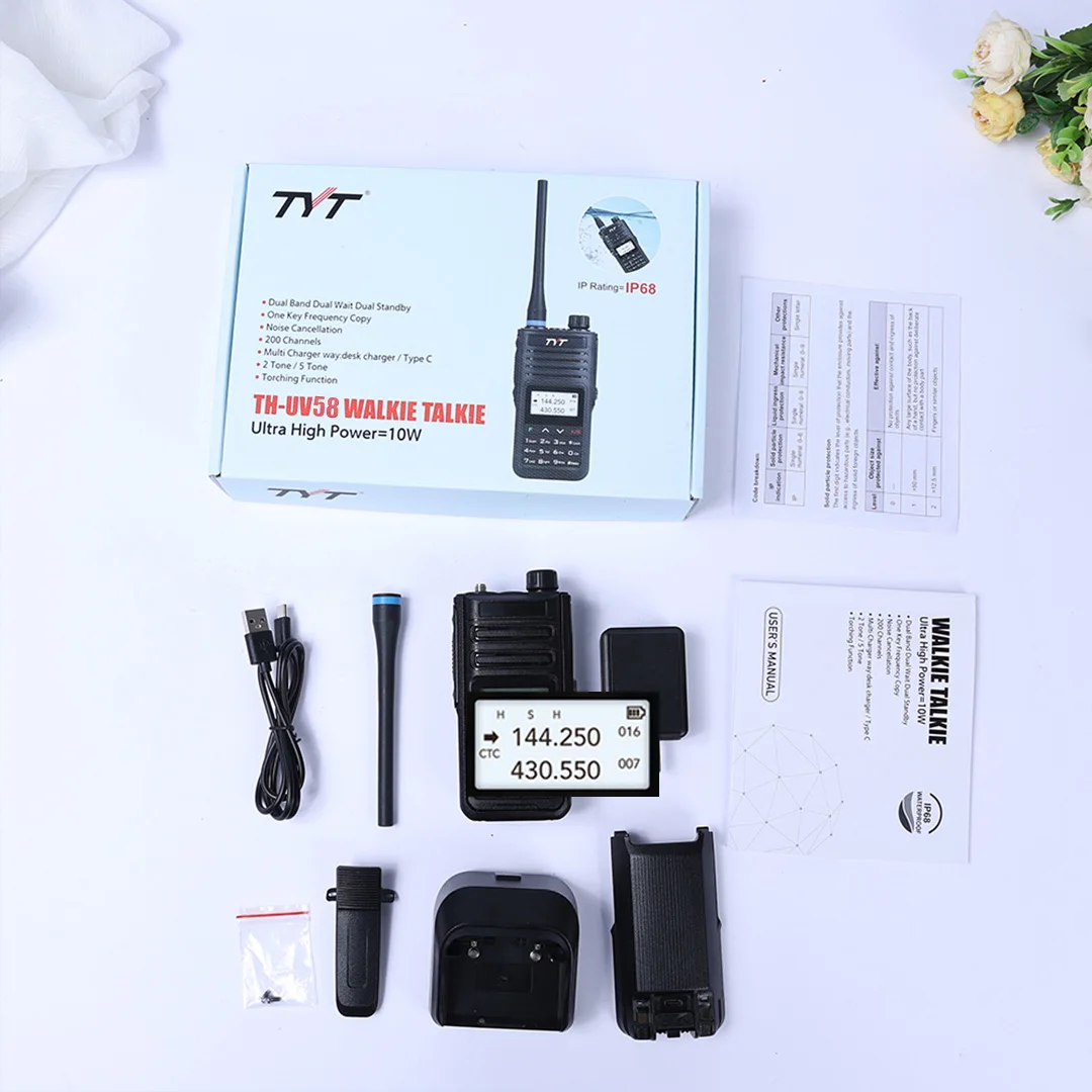 TYT New Walkie Talkie 10W IP68 Waterproof Radio TH-UV58  200 Channels VHF/UHF Type C Charging  3200mah Walkie Talkie TH-UV99