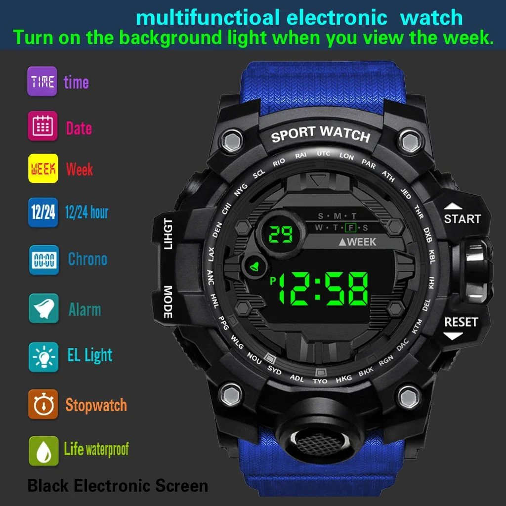 Relojes Y12 para hombre, reloj Digital LED con esfera grande, reloj deportivo multifunción para hombre, reloj despertador, cronómetro, reloj de pulsera electrónico para Fitness