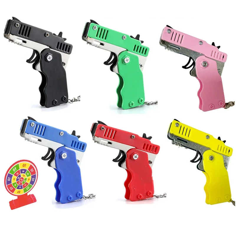 1PC Mini brelok do kluczy Pistolet z gumką Pistolet zabawkowy Pistolet strzelecki Stop Dziecko Zajęcia na świeżym powietrzu Gra imprezowa Prezent urodzinowy dla dzieci