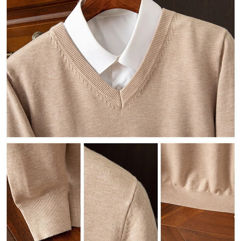 100er Ordos Wollpullover Herrenbekleidung V-Ausschnitt Langarmpullover Kaschmir Strickunterseite Oberteile Weich Warm