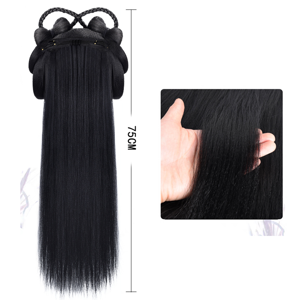 เช่นจีนโบราณวิกผมผู้หญิง Hanfu วิกผม Headdress การถ่ายภาพเต้นรําอุปกรณ์เสริมวิกผมสีดําสําหรับผู้หญิงแบบบูรณาการผม bun