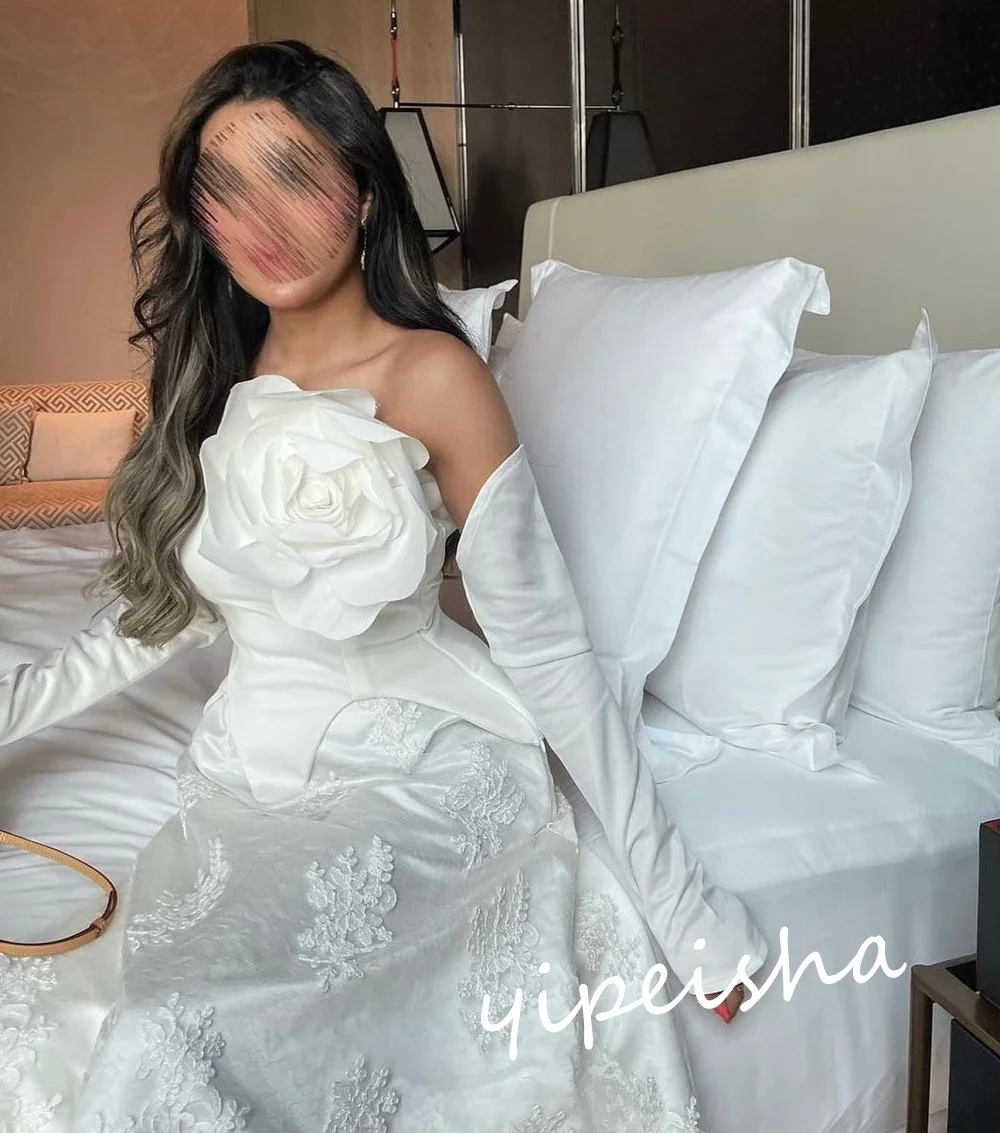 Personalizado Jiayigong requintado estilo moderno sem alças linha A rendas flores vestidos de ocasião sob medida