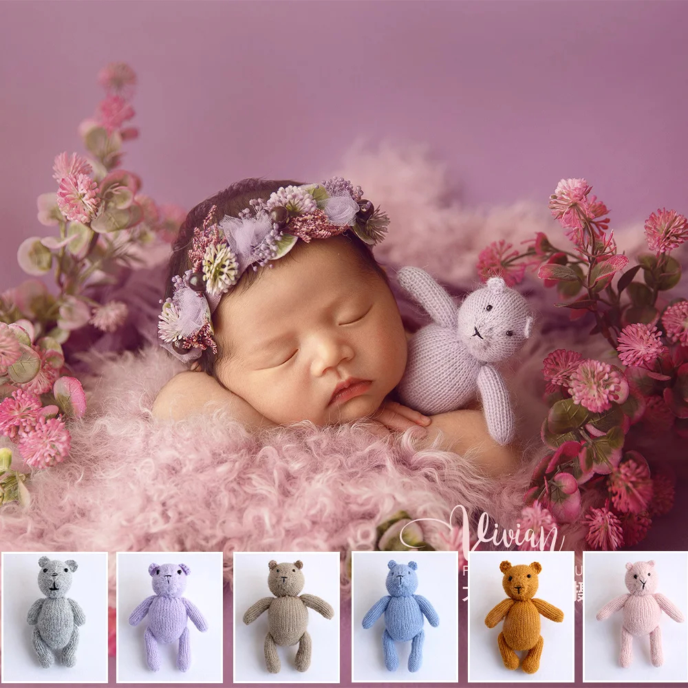 Fotografía de bebé, muñeca de Animal, foto de recién nacido, accesorios de osito de peluche tejidos a mano, foto de estudio, lindo Animal, caballito de mar, accesorios de juguete para el cabello