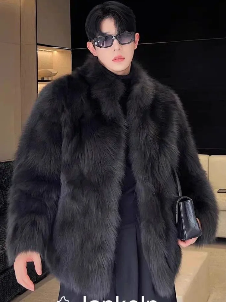 Pelz nachahmung Verdickt Männer Faux Fuchs Pelzmantel Männlichen Warme Mantel Langarm Neue Winter Faux Pelz Jacke Flauschigen Plüsch Pelz Mäntel
