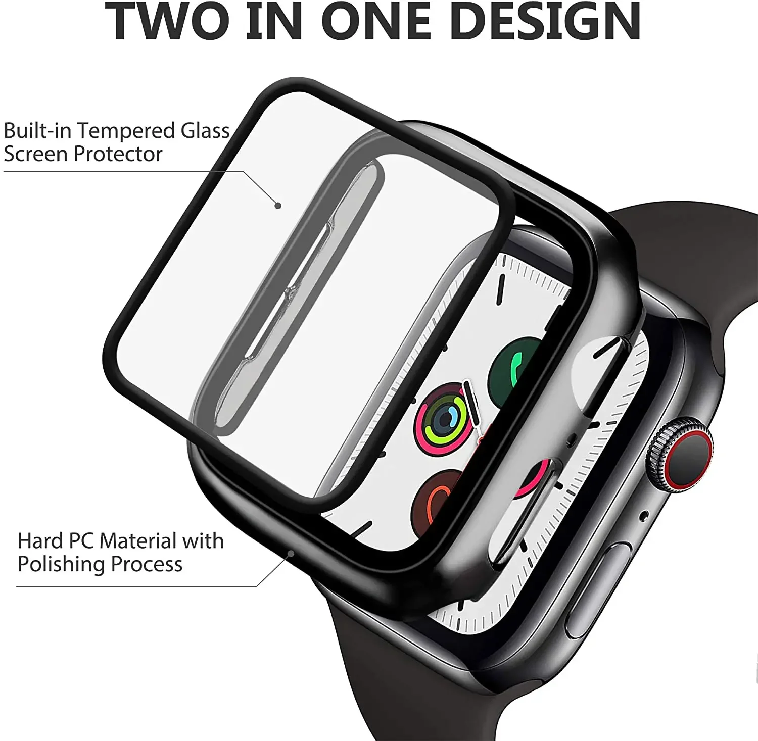 กระจกนิรภัย + ฝาครอบสําหรับ Apple Watch 9 8 41 มม.45 มม.42 มม.38 มม.PC กันชนป้องกันหน้าจอกรณี iWatch Series 7 6 5 4 SE 44 มม.40 มม.