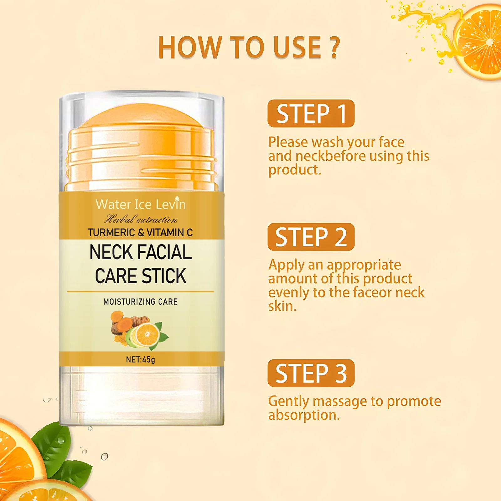 Bastão para cuidados faciais e pescoço com cúrcuma e vitamina C – Fórmula iluminadora e hidratante, leve e não gordurosa, adequada para peles sensíveis, design em bastão fácil de absorver, cuidados diários com a pele