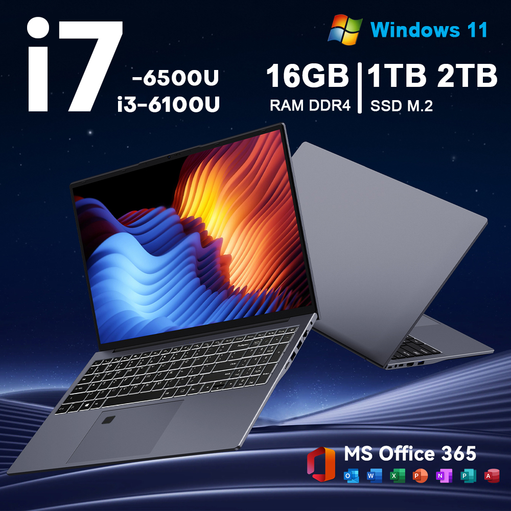15,6 "IPS ordenador portátil Intel Core i7 6500U i3 6100U Win11 teclado retroiluminado huella digital PC 16GB RAM 1TB SSD Notebook PC Gamer