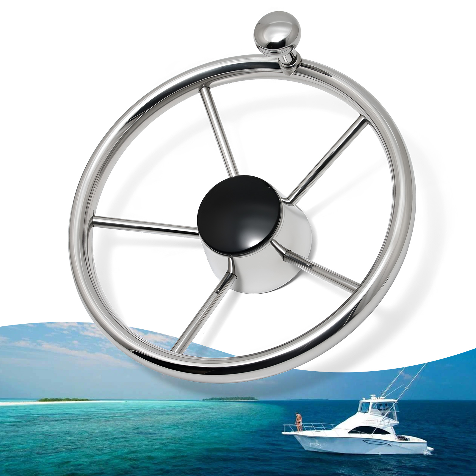 Kierownica do łodzi 11 cali, akcesoria morskie, idealna kierownica ze stali nierdzewnej 11 cali z gałką do łodzi, jachtu.