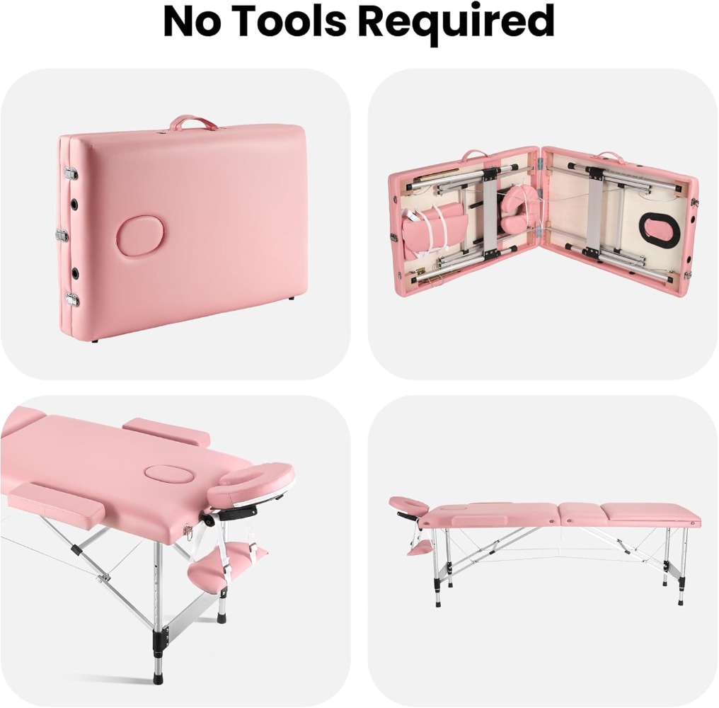 Massage Table Professional Massge Bed 3 Fold 82 Inches Height Adjustable