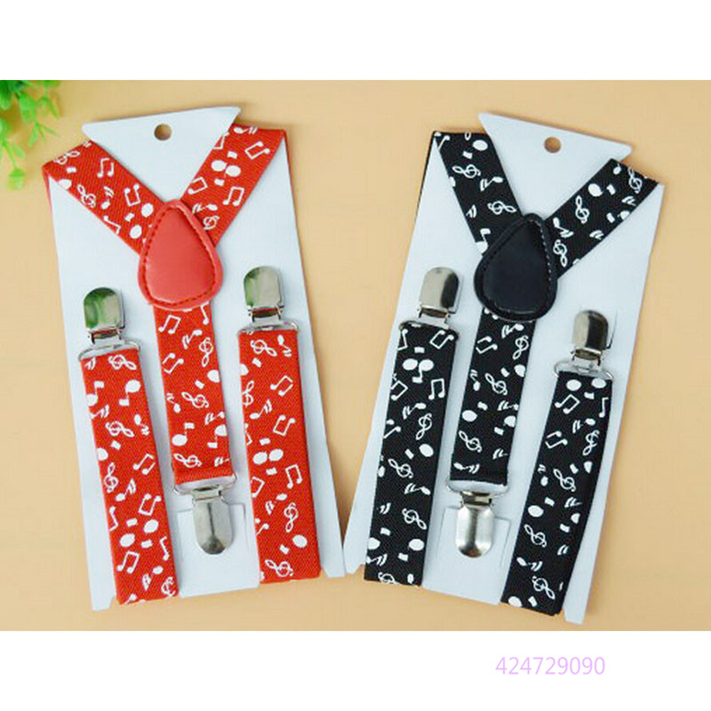 Tirantes elásticos ajustables con espalda en Y para niños y niñas, tirantes con patrón de notas musicales para fiestas, color rojo y negro, YHH0018