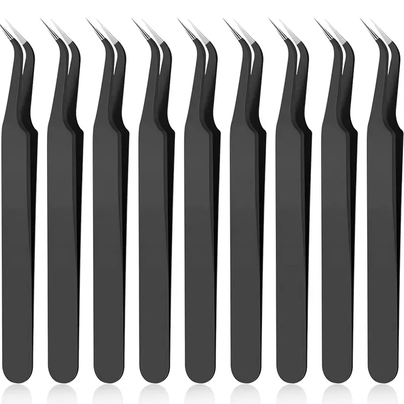 Pinzette per extension ciglia con punta curva da 1/9 pezzi, pinzette con punta curva in acciaio inossidabile Pinzette con punta a punta con copertura protettiva