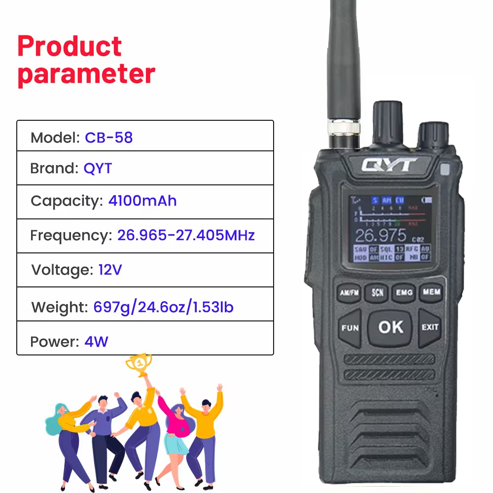 Original CB Radio QYT CB-58 26.965-27.405MHz FM AM Mode Citizen Band Radio 27MHz Handheld Walkie Talkie With 4100mAh CB Radio
